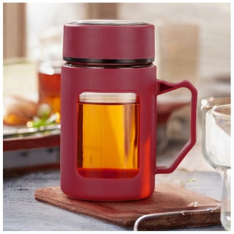 Kubek bidon ze szkła na Kawę Herbatę z uchwytem czerwony 500 ML CUP18CZE