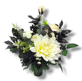 BIAŁO CZARNY BUKIET WKŁAD DO WAZONU KWIATY NA CMENTARZ GRÓB POMNIK