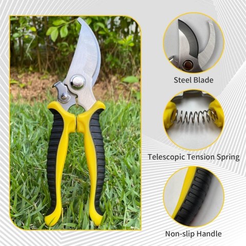 Nożyce ogrodowe do przycinania roślin, sekator ogrodowy żółty KU02
