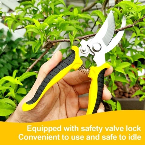 Nożyce ogrodowe do przycinania roślin, sekator ogrodowy żółty KU02