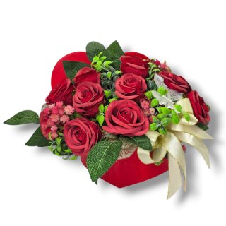 FLOWERBOX CZERWONE RÓŻE W PUDEŁKU SERCE NA DZIEŃ MATKI URODZINY IMIENINY