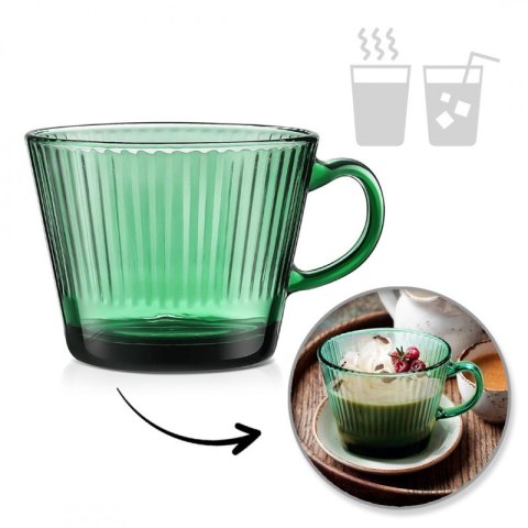 Filiżanka szklanka ryflowana duża butelkowa zieleń 380 ml 1szt SZK178