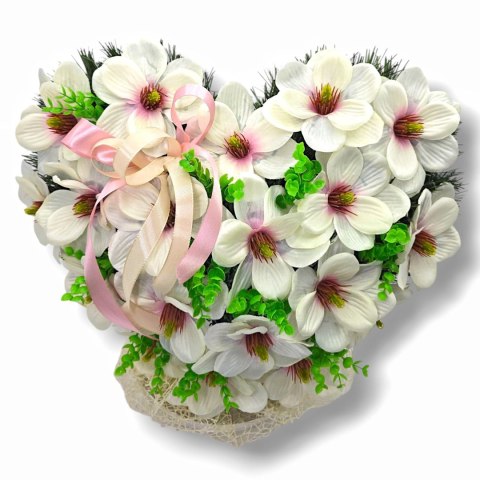 STROIK NA POMNIK SERCE XL KOMPOZYCJA KWIATOWA NA GRÓB BIAŁE MAGNOLIE