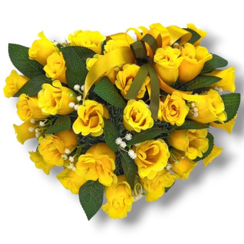 STROIK NA POMNIK SERCE KOMPOZYCJA KWIATOWA ZÓŁTE RÓŻE NA GRÓB