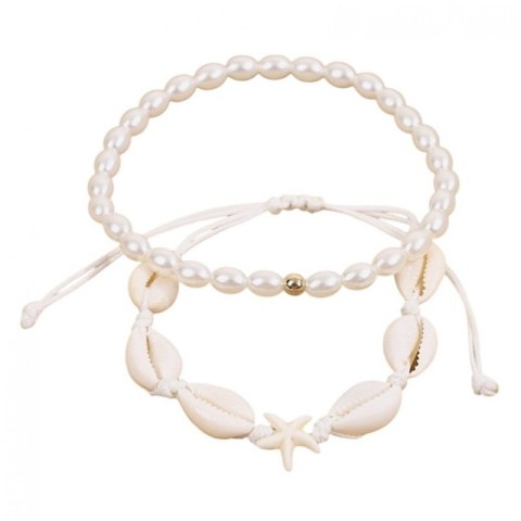 Bransoletka 2w1 na stopę MUSZELKI na sznurku, rozgwiazda PEREŁKI B544