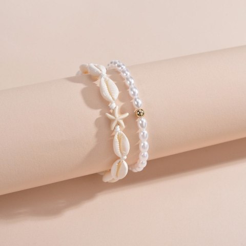 Bransoletka 2w1 na stopę MUSZELKI na sznurku, rozgwiazda PEREŁKI B544