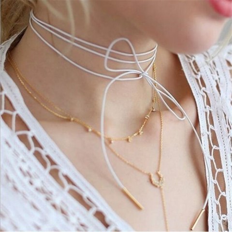 Naszyjnik choker biel N298B