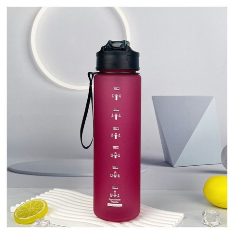 Butelka na wodę, sportowy bidon matowy 1L ombre bordowy MAT BD49