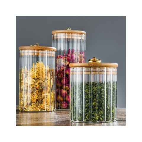 Cukiernica, pojemnik ryflowany z przykrywką bambusowa, rozm. S, 550 ml 1szt SZK167