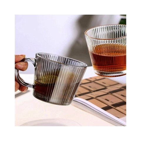 Filiżanka szklanka ryflowana duża grafit, szara 380 ml 1szt SZK177