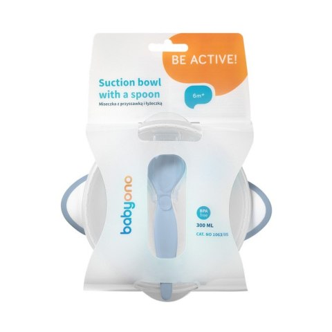 1063/05 MISECZKA Z PRZYSSAWKĄ I ŁYŻECZKĄ BIAŁO-NIEBIESKA