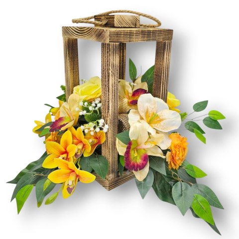 LAMPION STROIK NA CMENTARZ LATARNIA Z KWIATAMI SZTUCZNE KWIATY NA GRÓB