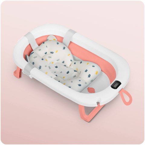 Wanienka składana dla dzieci, niemowląt z termometrem i wkładką Ricokids RK-287 biało-różowa