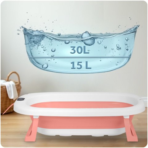 Wanienka składana dla dzieci, niemowląt z termometrem i wkładką Ricokids RK-287 biało-różowa