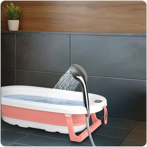 Wanienka składana dla dzieci, niemowląt z termometrem i wkładką Ricokids RK-287 biało-różowa