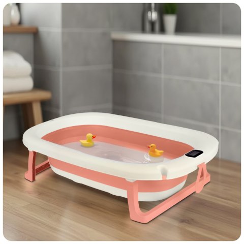 Wanienka składana dla dzieci, niemowląt z termometrem i wkładką Ricokids RK-287 biało-różowa