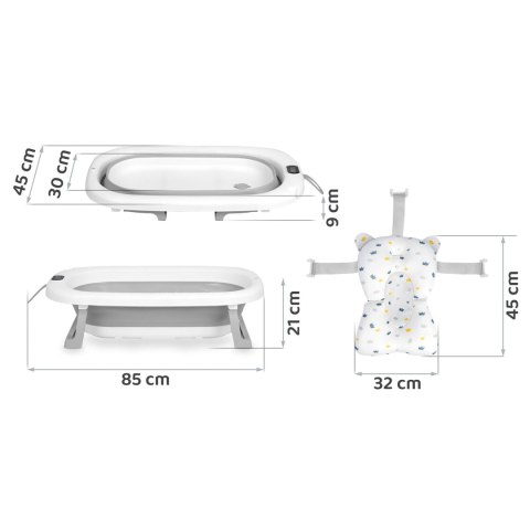 Wanienka składana dla dzieci, niemowląt z termometrem i wkładką Ricokids RK-287 biało-szara