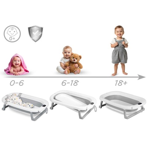 Wanienka składana dla dzieci, niemowląt z termometrem i wkładką Ricokids RK-287 biało-szara