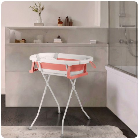 Wanienka składana dla dzieci, niemowląt ze stelażem, termometrem i wkładką Ricokids RK-287 biało-różowa