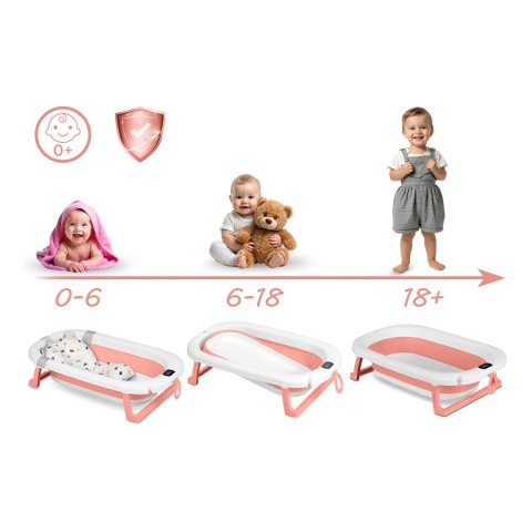 Wanienka składana dla dzieci, niemowląt ze stelażem, termometrem i wkładką Ricokids RK-287 biało-różowa