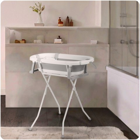 Wanienka składana dla dzieci, niemowląt ze stelażem, termometrem i wkładką Ricokids RK-287 biało-szara