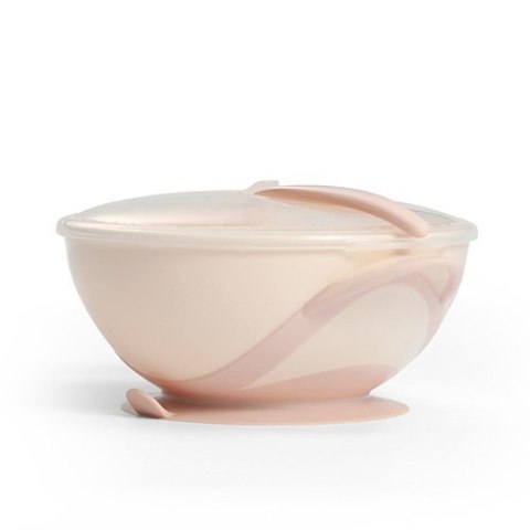 1063/06 MISECZKA Z PRZYSSAWKĄ I ŁYŻECZKĄ KREMOWO-RÓŻOWA