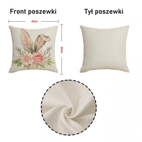 Lniana poszewka na poduszkę 45 x 45 cm biała, KOKARDKI różowe POD228