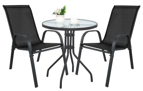 Stół okrągły ISLAND 60cm + 2x Krzesło SOFIA czarne Stół okrągły ISLAND 60cm + 2x Krzesło SOFIA czarne