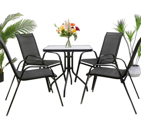 Stół kwadrat ISLAND 70cm + 4x Krzesło SOFIA ciemny szary