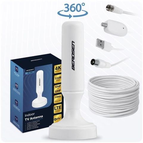 Antena wewnętrzna 360 stopni TV ultra HD 4K Berdsen BD-956 biała