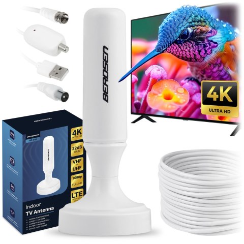 Antena wewnętrzna 360 stopni TV ultra HD 4K Berdsen BD-956 biała