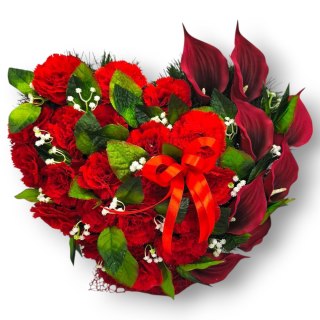 STROIK NA POMNIK SERCE XL KOMPOZYCJA KWIATOWA NA GRÓB GOŻDZIKI KALIE