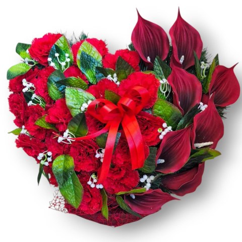 STROIK NA POMNIK SERCE XL KOMPOZYCJA KWIATOWA NA GRÓB GOŻDZIKI KALIE