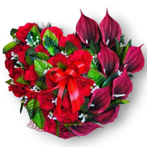 STROIK NA POMNIK SERCE XL KOMPOZYCJA KWIATOWA NA GRÓB GOŻDZIKI KALIE