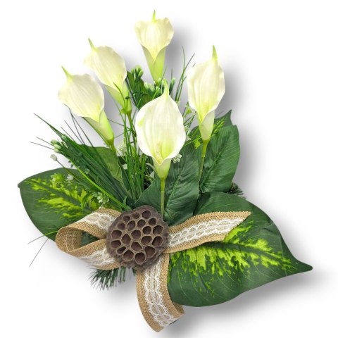 BUKIET WKŁAD DO WAZONU KWIATY NA CMENTARZ GRÓB POMNIK BIAŁE KALIE PREMIUM