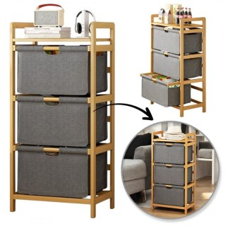 Bambusowy regał, szafka z materiałowymi szufladami 32 x 45 x 96cm SZ43