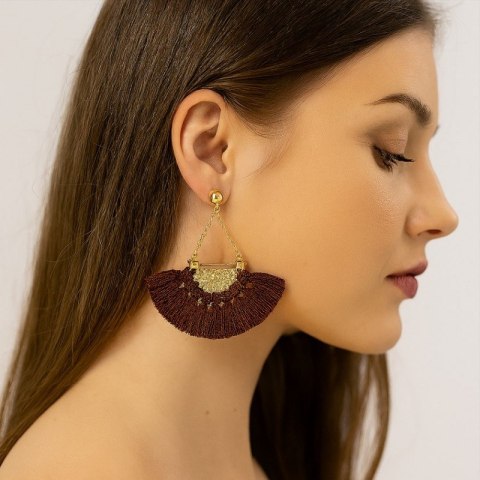 KOLCZYKI KOŁA FRĘDZLE CHWOST BORDOWE K646BOR