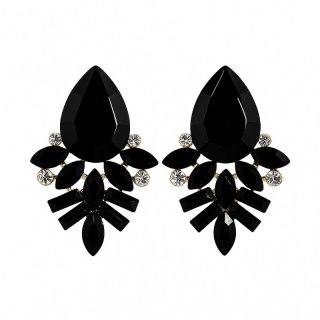 Kolczyki czarne kryształy, cyrkonie złote K322Z