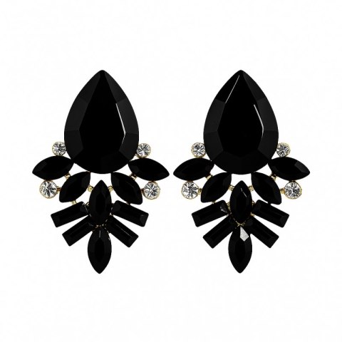 Kolczyki czarne kryształy, cyrkonie złote K322Z