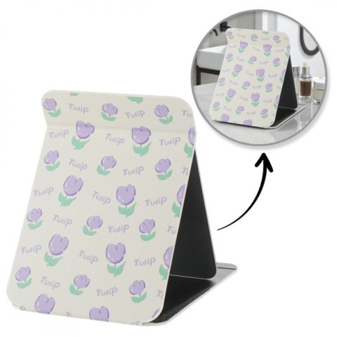 Lusterko kosmetyczne z ekoskóry, otwierane, strojące duże, tulipany 15 x 21 cm L22