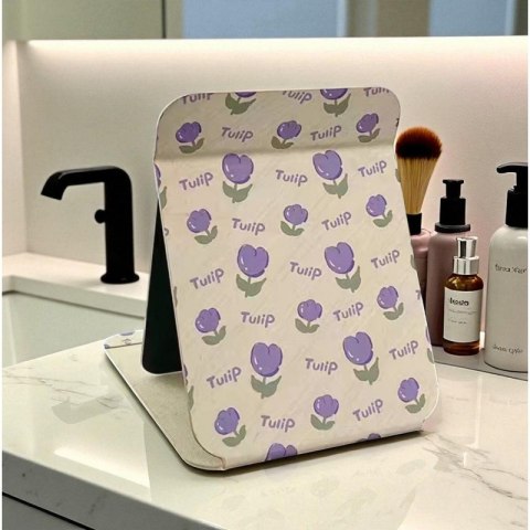 Lusterko kosmetyczne z ekoskóry, otwierane, strojące duże, tulipany 15 x 21 cm L22