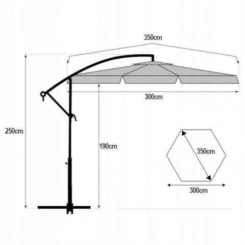 Parasol ogrodowy z oświetleniem SOLAR LED, wysięgnik i falbanka, grafitowy 3,5 m. OGP11SZ
