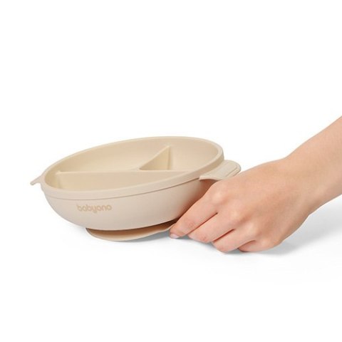 1661/03 TALERZ SILIKONOWY Z PRZYSSAWKĄ I PRZYKRYWKĄ BEŻOWY