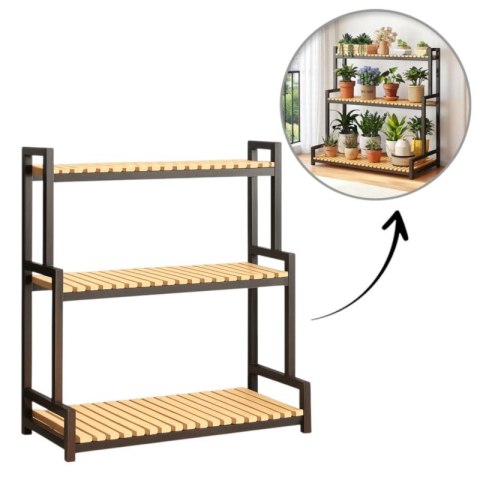 Kwietnik, regał, stojak na kwiaty 3 poziomowy, 80 x 40 x 95cm, czarny SZ46CZ