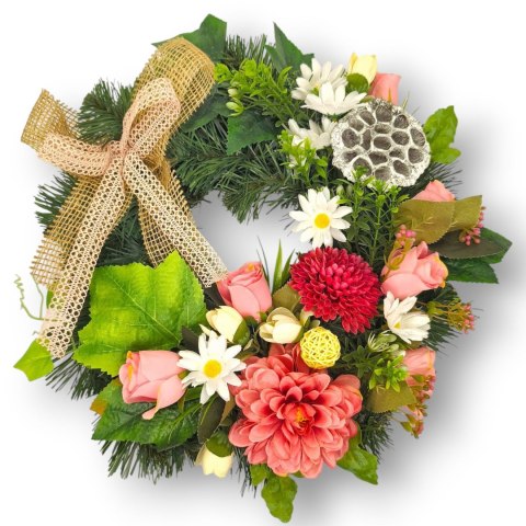 OKRĄGŁY WIANEK STROIK WIĄZANKA NA CMENTARZ DEKORACJA POD ZNICZ