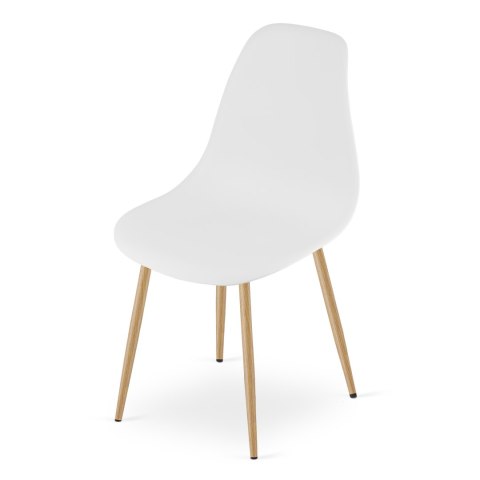 Zestaw Stół KAMI Okrągły 80cm - biały / naturalne nogi + 4 krzesła WAT białe / nogi naturalne