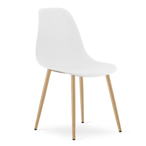 Zestaw Stół KAMI Okrągły 80cm - biały / naturalne nogi + 4 krzesła WAT białe / nogi naturalne