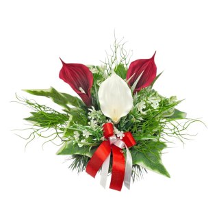 Stroik na cmentarz kwiaty na grób pomnik mała misa z obciążeniem