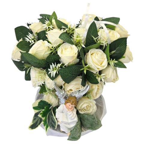 Stroik serce z aniołkiem na cmentarz grób dziecka sztuczne kwiaty