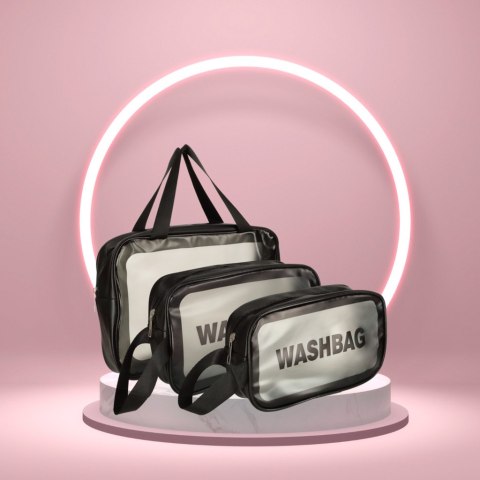 Kosmetyczka podróżna przezroczysta 3 sztuki czarna